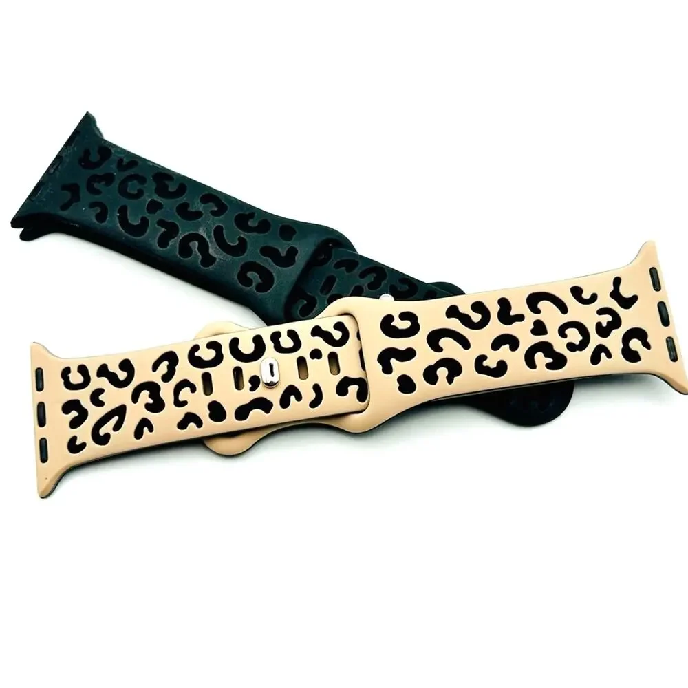 2 Pack Apple Watch Bands 38 40 Matte Black & Blush Leopard NEW